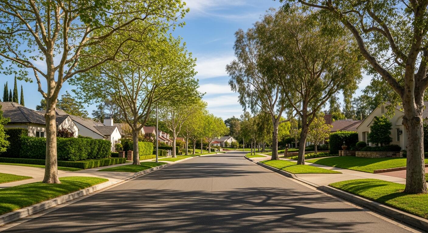 Tree-lined residential street in Cheviot Hills, Los Angeles